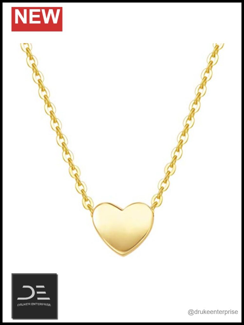 14K Solid Yellow Gold Tiny Heart Pendant Necklace Dainty Minimalist Fine